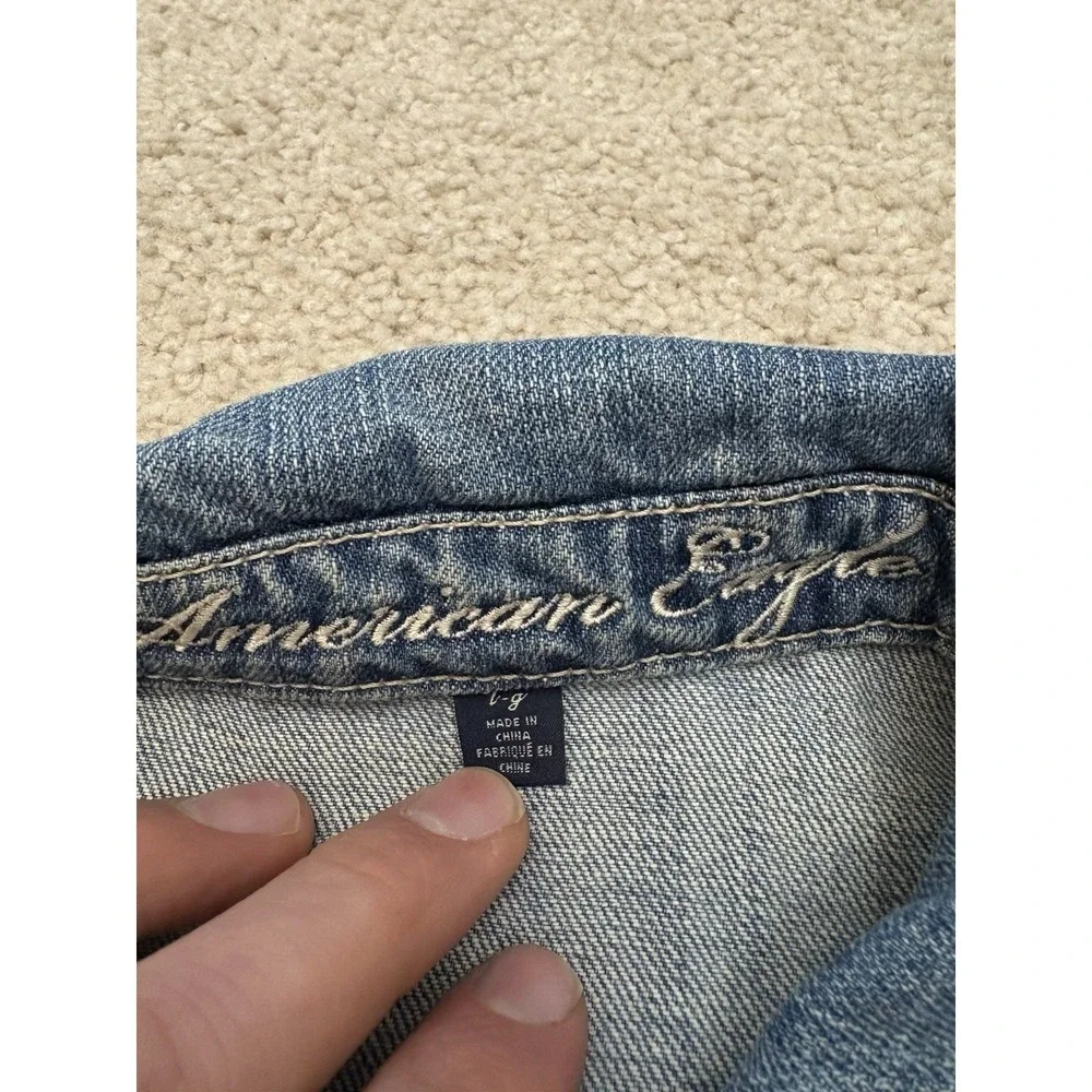 VTG Y2K American Eagle Denim Light Wash Jacket Blue Trucker Size Large
